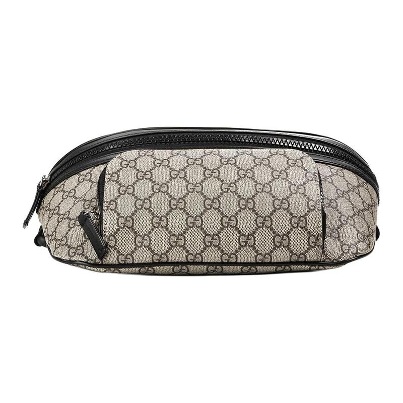 Gucci GG Supreme Adjustable Shoulder Strap Zipper Closure Canvas Canvas Bag Waist Bag Men's Light Brown