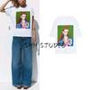 Spring and Summer Women's Clothing French Style Silm Straight-leg Contrast Color Girls' Print Cotton Round Neck Short Sleeve T-shirt 5644188