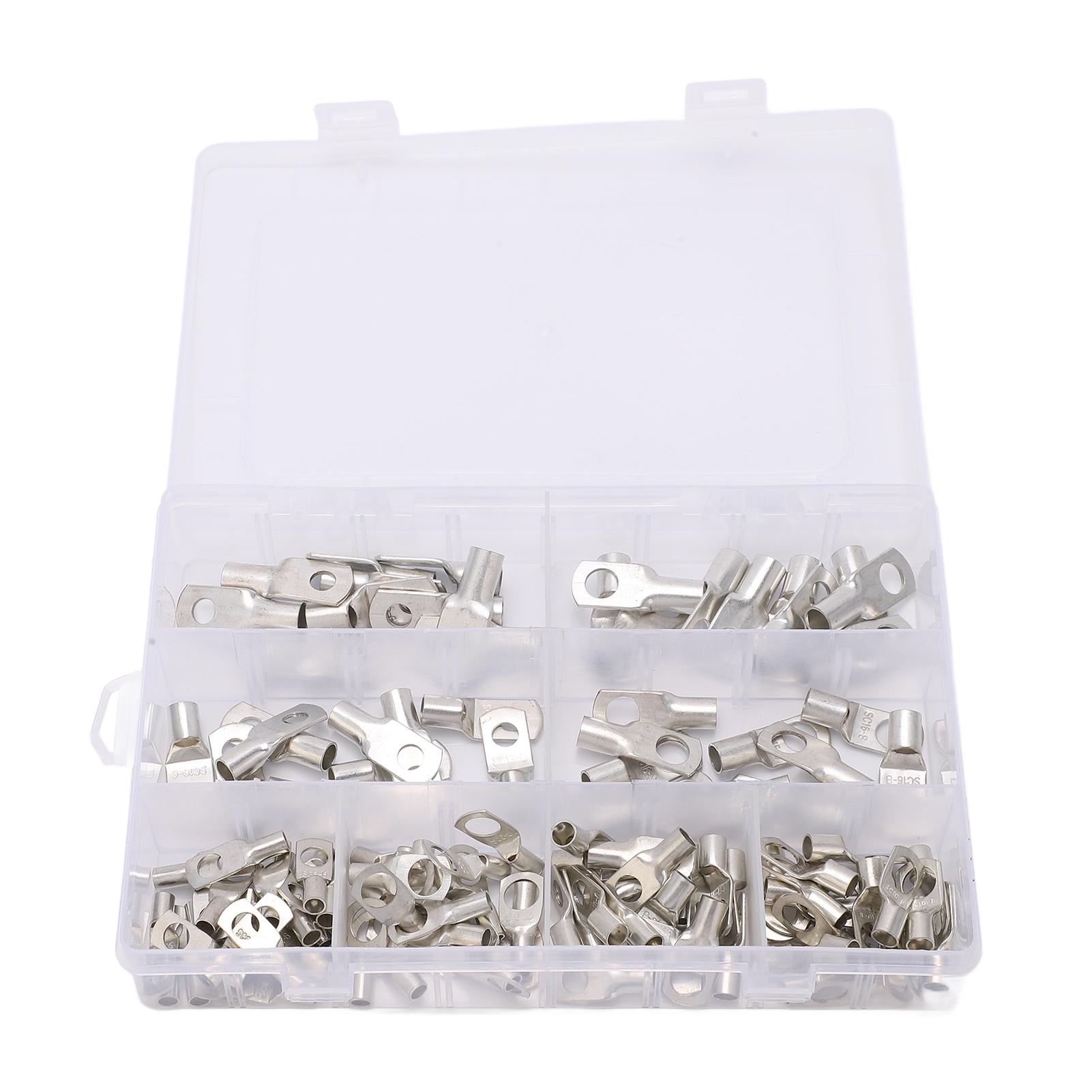 

125PCS Copper Wire Lugs Heat Resistant Copper Wire Ring Terminal Connector with ABS Storage Box for Solar System