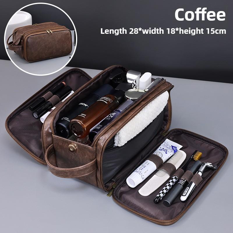 Men's Large Capacity Waterproof PU Leather Toiletry Bag Travel Cosmetic Organizer for Business Trip and Gym