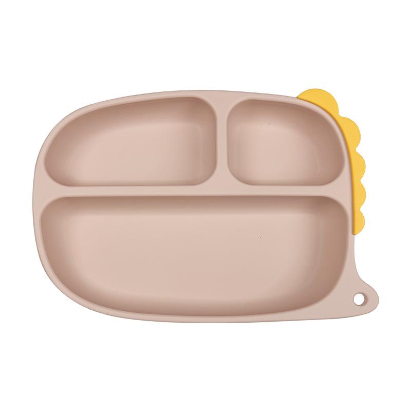Cartoon dinosaur plate Children's complementary food Silicone plate bowl Fork spoon bib Anti-drop plate set
