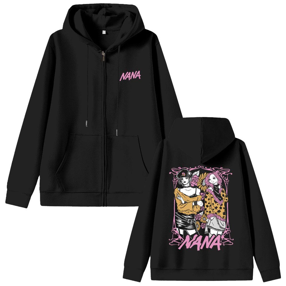 Anime Oosaki Nana Kapuzenpullover mit Reißverschluss Black Stones Komatsu Nana Jacke mit Reißverschluss Herren Damen Manga Grunge Reißverschluss-Sweatshirt Y2k Streetwear