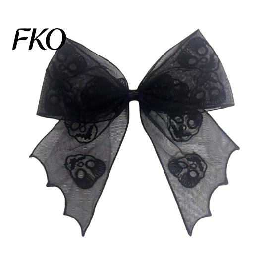 Mesh Bow Hair Clip Halloween Bat Spring Clips, Black White Lace Spider Web Unique Hairpin Barrettes, Gothic Dark Style for Women Cosplay Costume