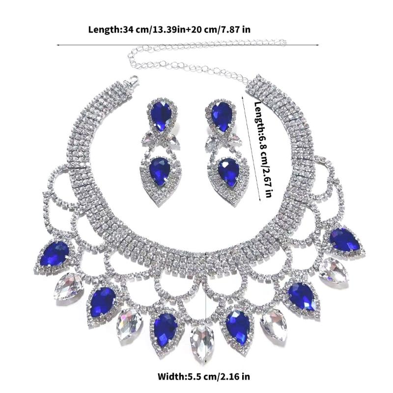Exquisite Handmade Rhinestones Necklace and Earring Set Colorful Crystals Jewelry Set Suitable for Weddings and Parties