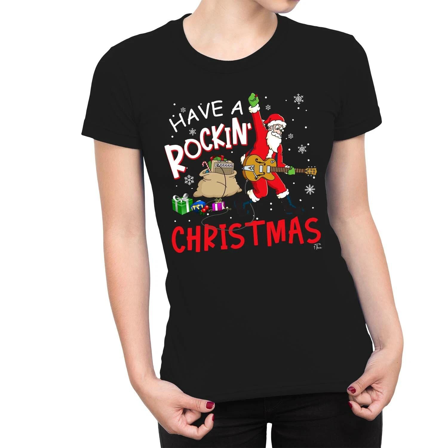 1Tee Womens Have a Rockin Christmas! - Rockin Santa Claus T-Shirt XS