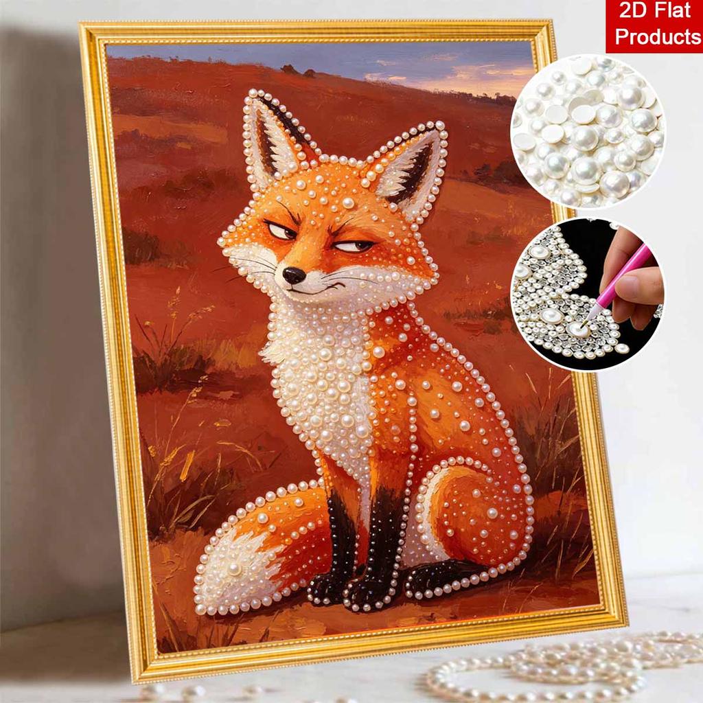 Cute Fox Pattern 5D Pearl Painting Kit with Frame DIY Sparkling Bead Canvas Art Relaxing Craft for Bedroom Decor Wall Art Gift Item