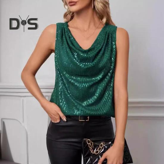 Women Tank Tops Sequin V-Neck Sleeveless T-shirt Shiny Glitter Blouses Sexy Cami Tops for Cocktail Party Clubwear Evening
