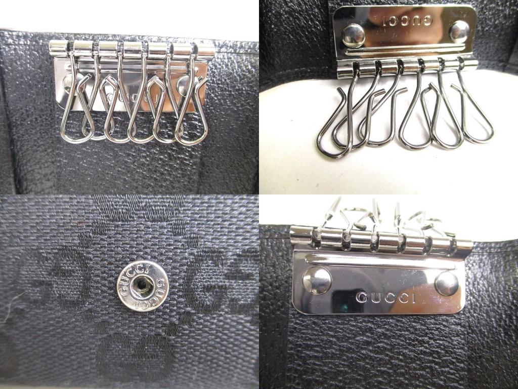 Autentické GUCCI GG černé plátno a kůže 6 Pics Key Chain #a438 Refurbished