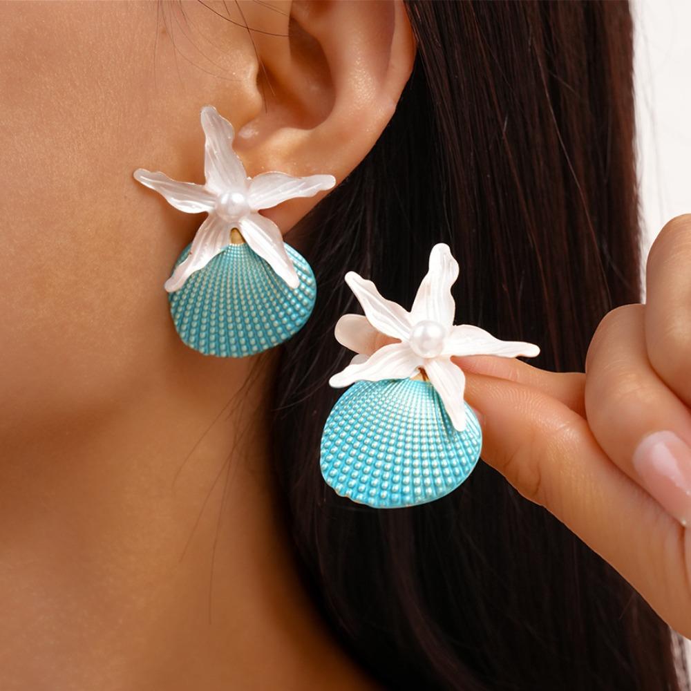 Conch Starfish Stud Earrings Scallop Starfish Pendant Earrings Charms Shell Drop Earrings  Party