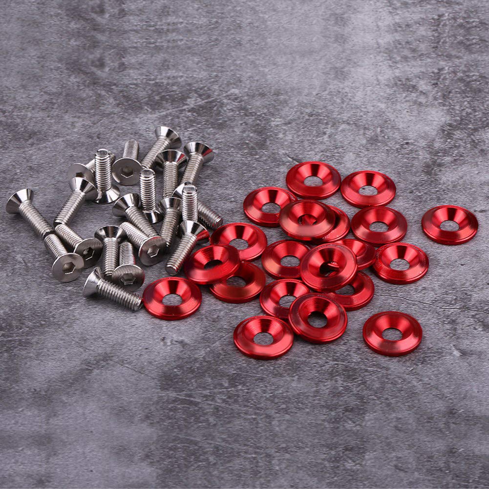 20 Pairs Fender Washer Bolts Screws Aluminum Alloy Bumper Fender Washer Bolts Screws Engine Anti-Theft Cap Holder No LOGO (Red)