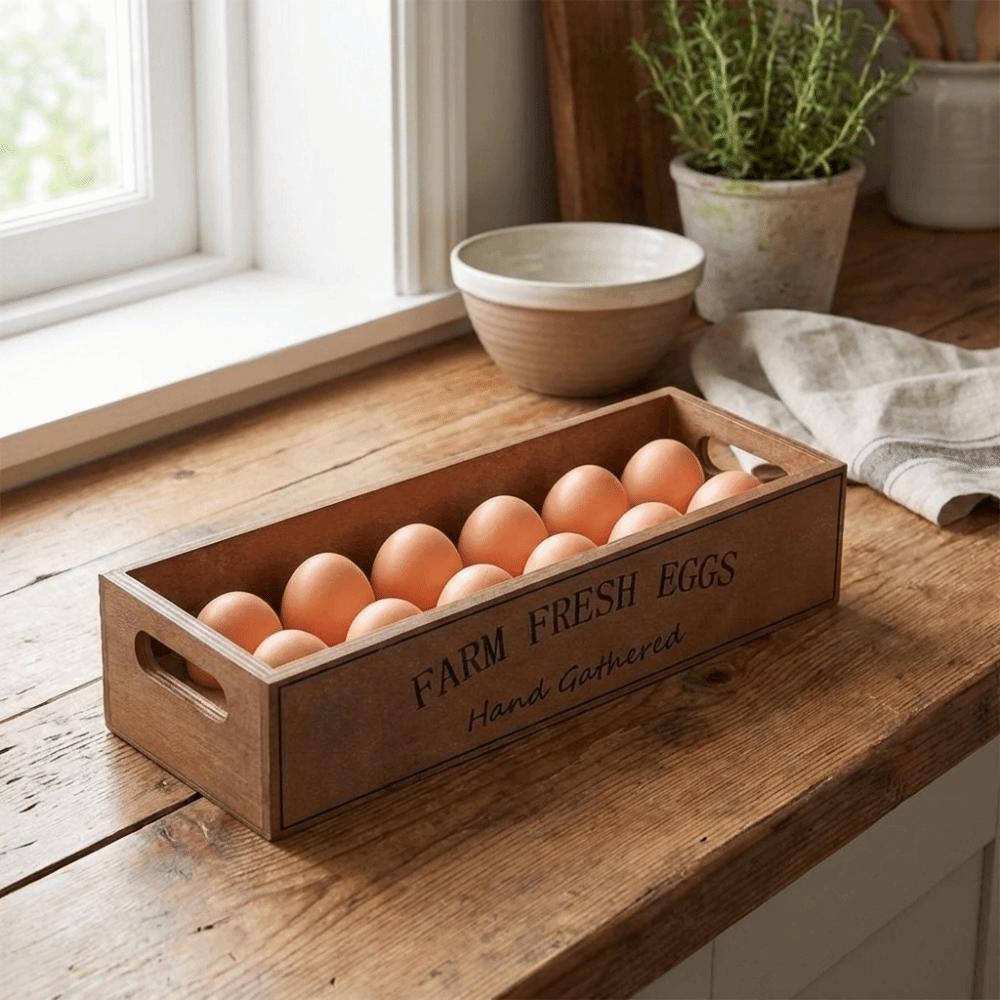Open-Top Lid Egg Storage Box Rustic Egg Display Crates Durable Wood Egg Case  Farmhouse Use