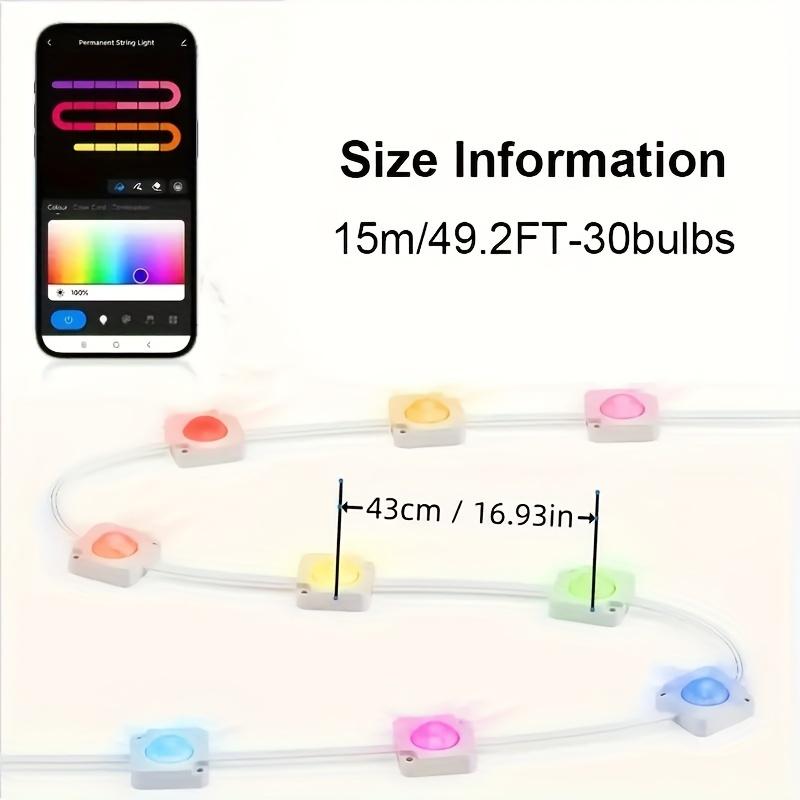 

Постоянное уличное освещение, 50-футовые/100-футовые интеллектуальные уличные светодиодные светильники RGBIC, функция синхронизации, синхронизированные с музыкой огни для вечеринок, управление через приложение для декораций, 49.2FT-30 lamp