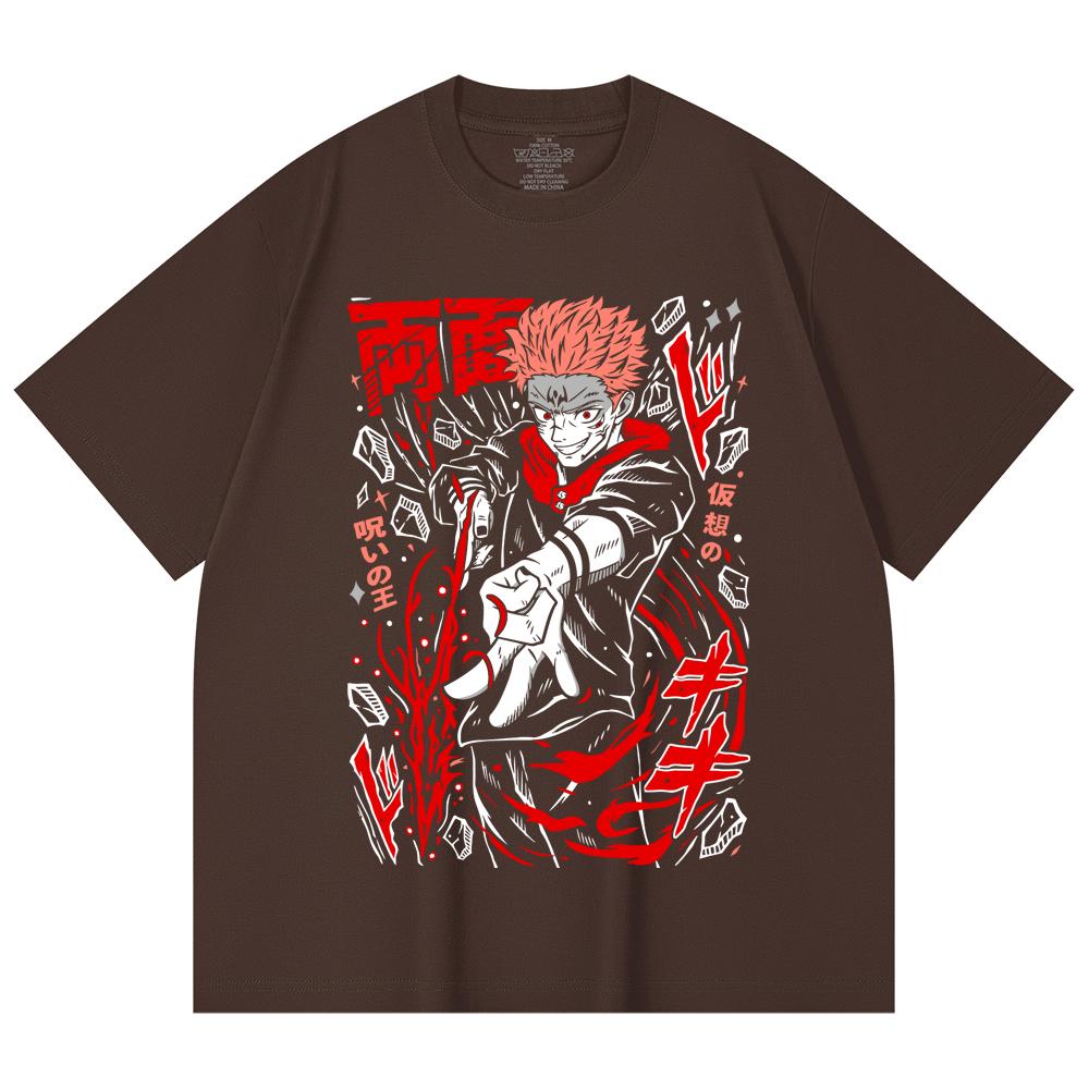 230 Gsm 100% Cotton Jujutsu Kaisen V31 Sukuna Print Unisex Heavy Cotton T Shirt