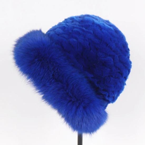 

Новые роскошные вязаные шапки из настоящего натурального меха лисы, женские шапки-бини из цельного меха кролика Рекс, зимние женские модные меховые шапки для вечеринок Skullies королевский синий