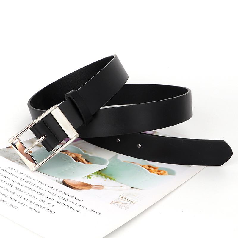 Simple Color Solid Silver Square Buckle Womens Belt Casual Versatile And
