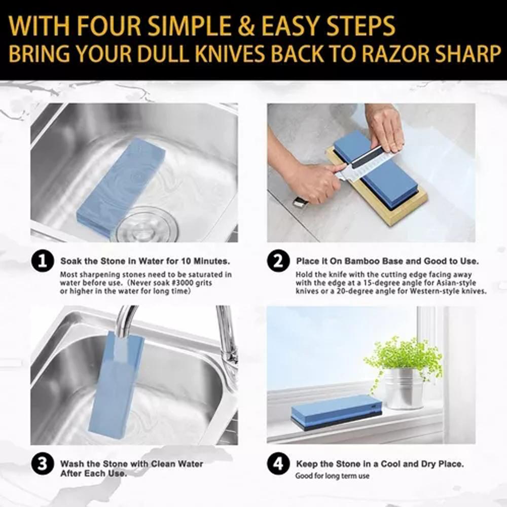 4001000 30008000 Grit Premium Whetstone Set Cut Sharpening Stone Kit Sharpener for All Blade
