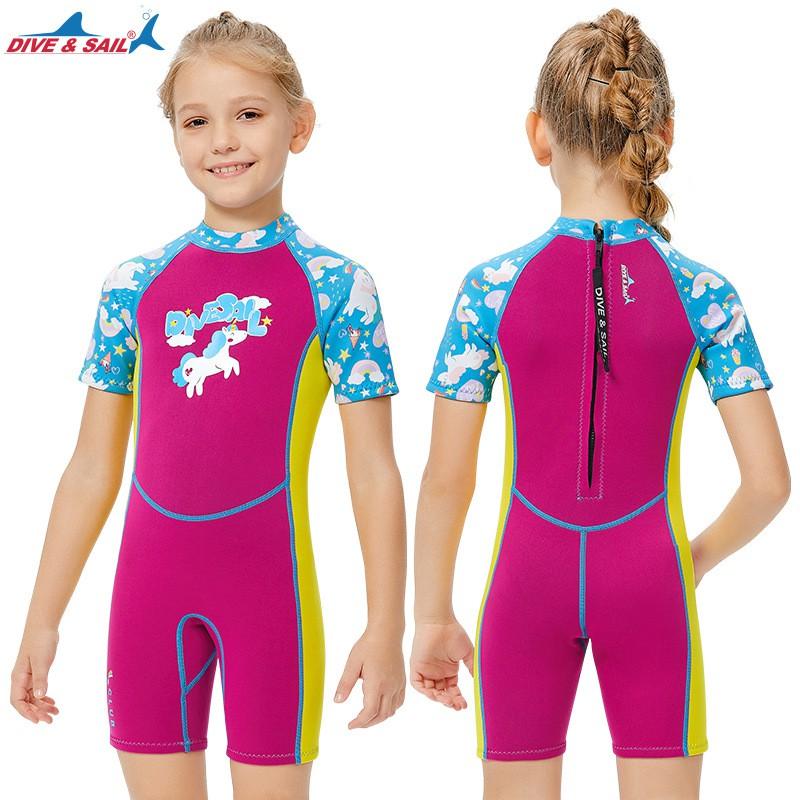 2.5MM Children's Diving Suit One-piece Short-sleeved Girls 'Mid-sized Swimsuit Snorkeling Surfing Warm