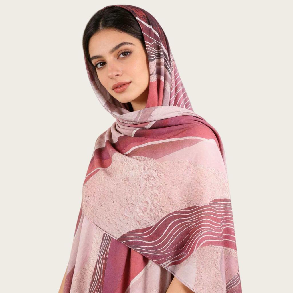 A217 Premium Watercolor Silk-Cotton Long Scarf & Turkish Headscarf
