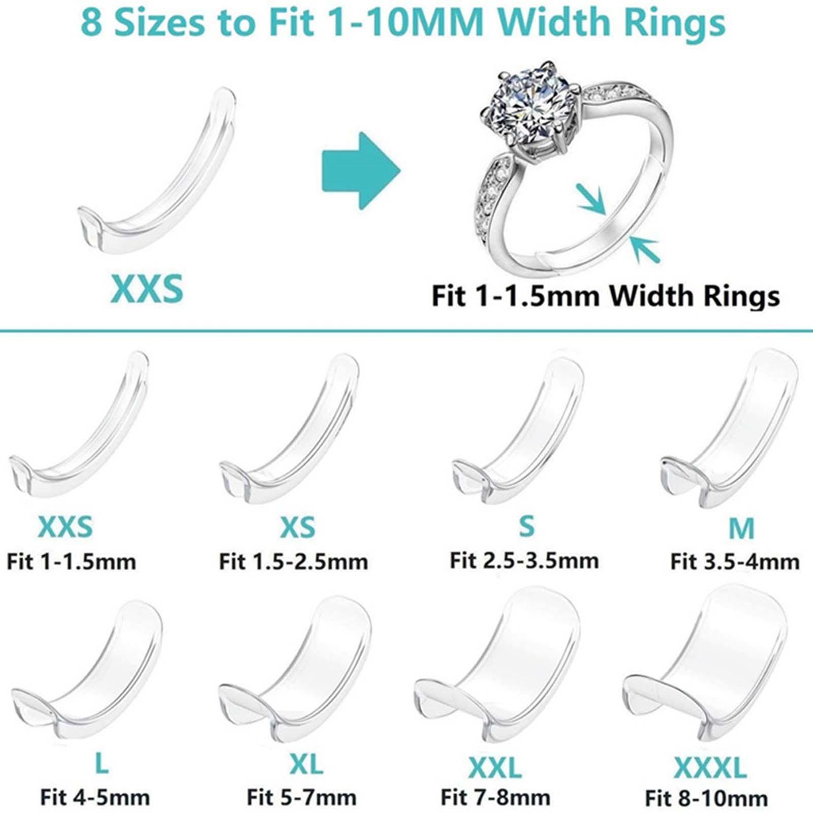 8 Tailles De Bague En Silicone Invisible Transparent - Ajusteur Et Réducteur De Bague Compatible Avec Tous Les Bijoux - Crystal, Silicone, Cristal