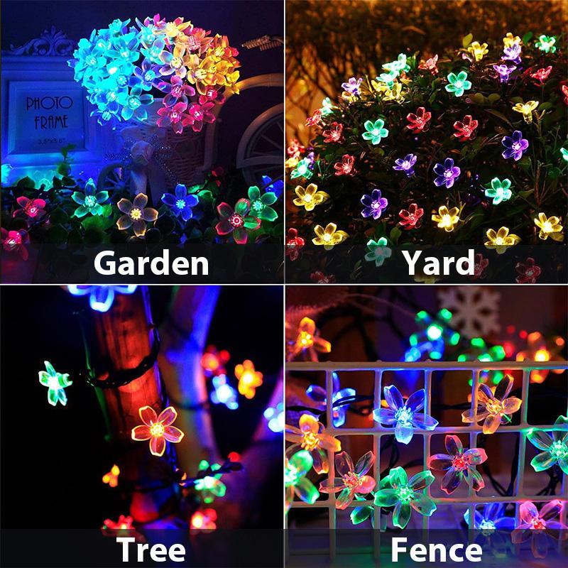 LED Solar String Lights Cherry Blossom Garland Lights Outdoor Solar Garden Patio Decor Lights Christmas Wedding Party Decoration