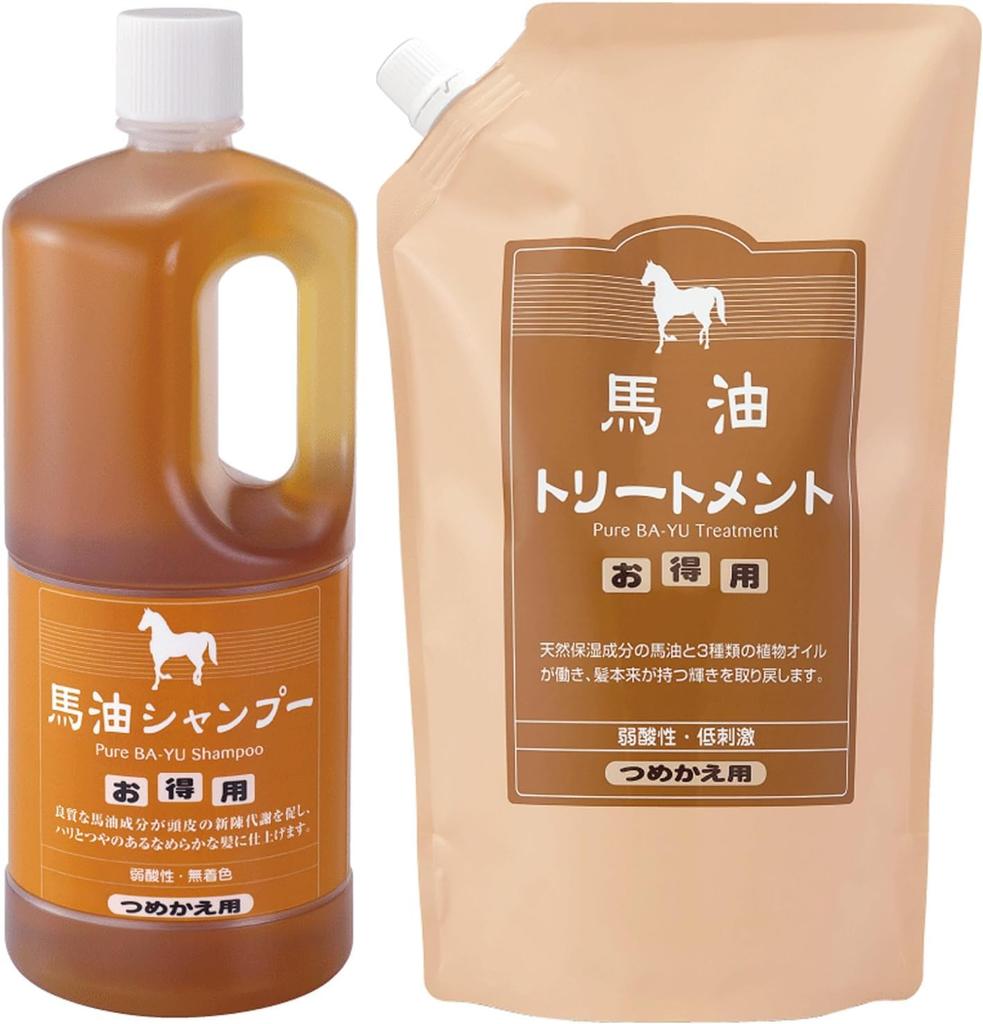 Azuma Shoji Horse Oil Treatment and Shampoo Refills, 1000ml Each