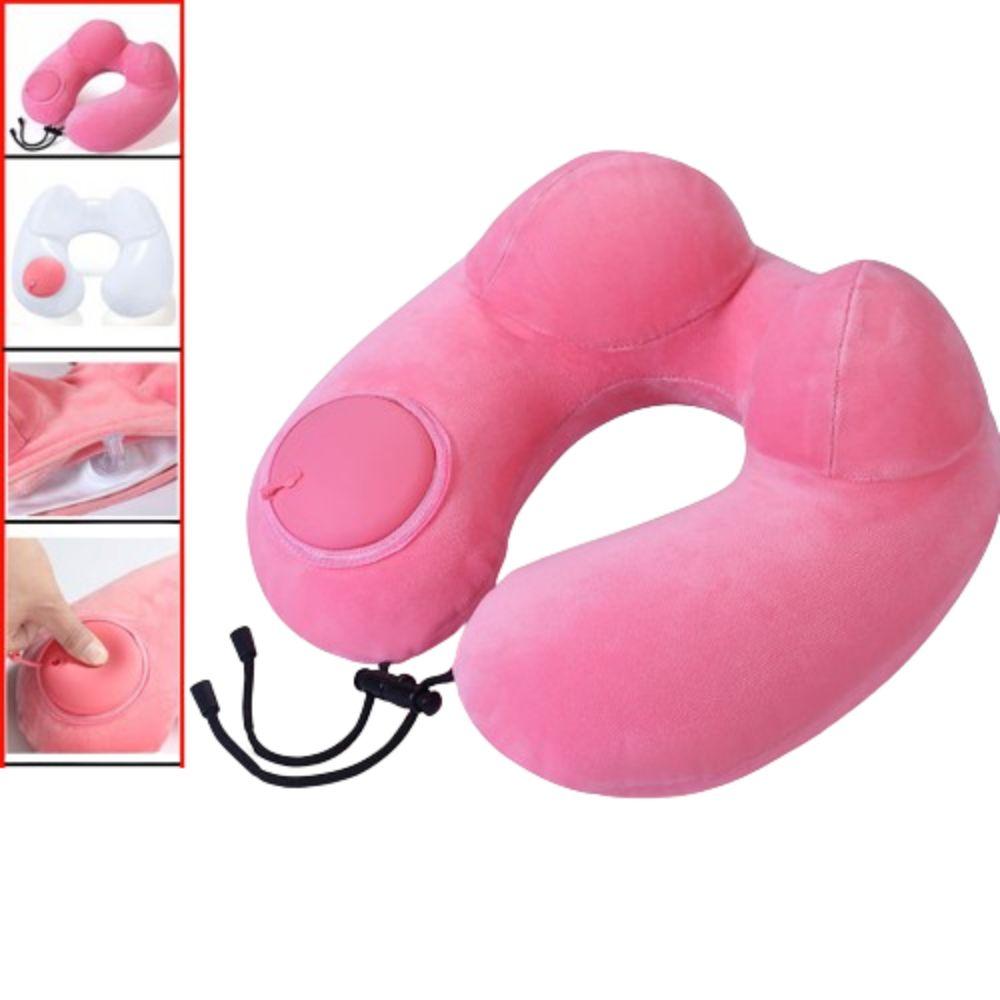 U-Shaped Inflatable Travel Pillow Hand Pressing Neck Support Cushion Neckrest Pad  Office/School