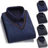 Men Sweater Fake Two-piece Grid Thicken Knitted Male Base Sweater for Daily Wear