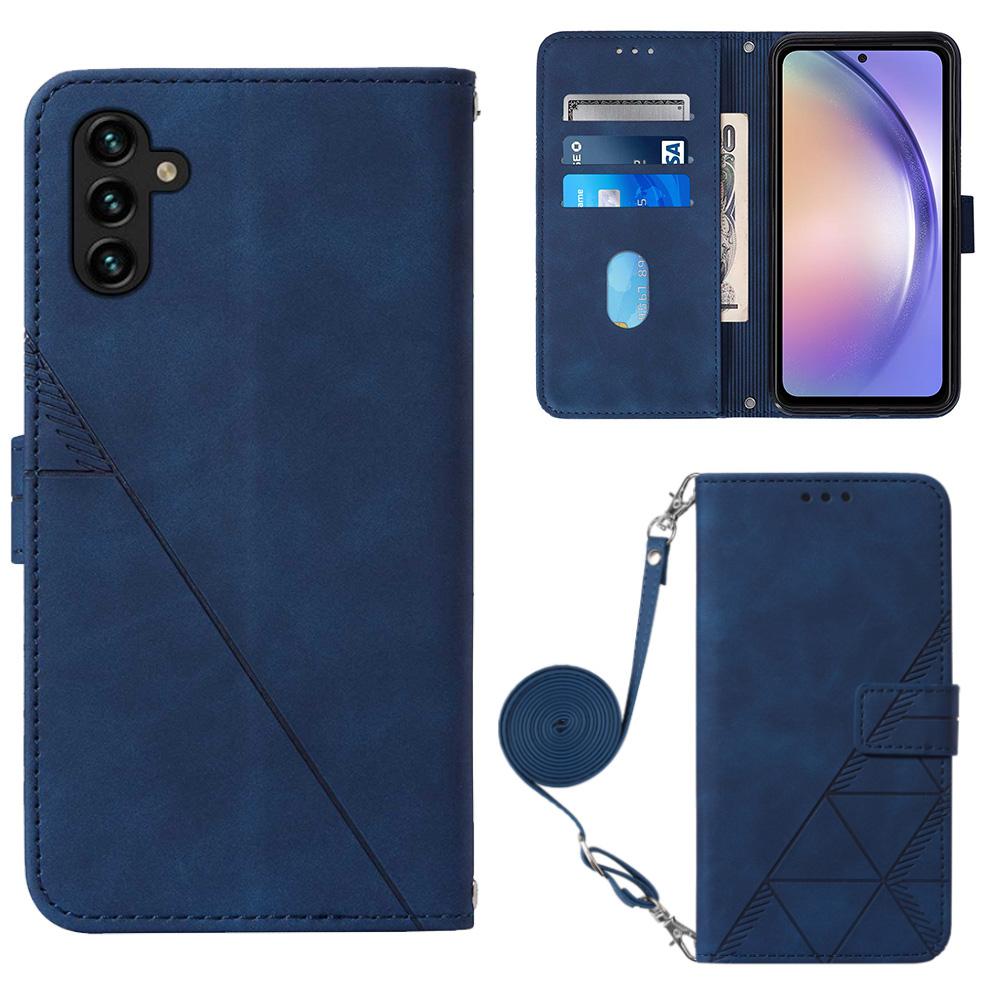 

For Samsung Galaxy A54 5G Leather Case with Shoulder Strap Wallet Stand Phone Cover Sapphire