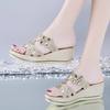 High-heeled Slippers Women's Summer Wear Fashion Rhinestone Thick-soled Slope Heels Cool Slippers Women Go Out Beach Sandals