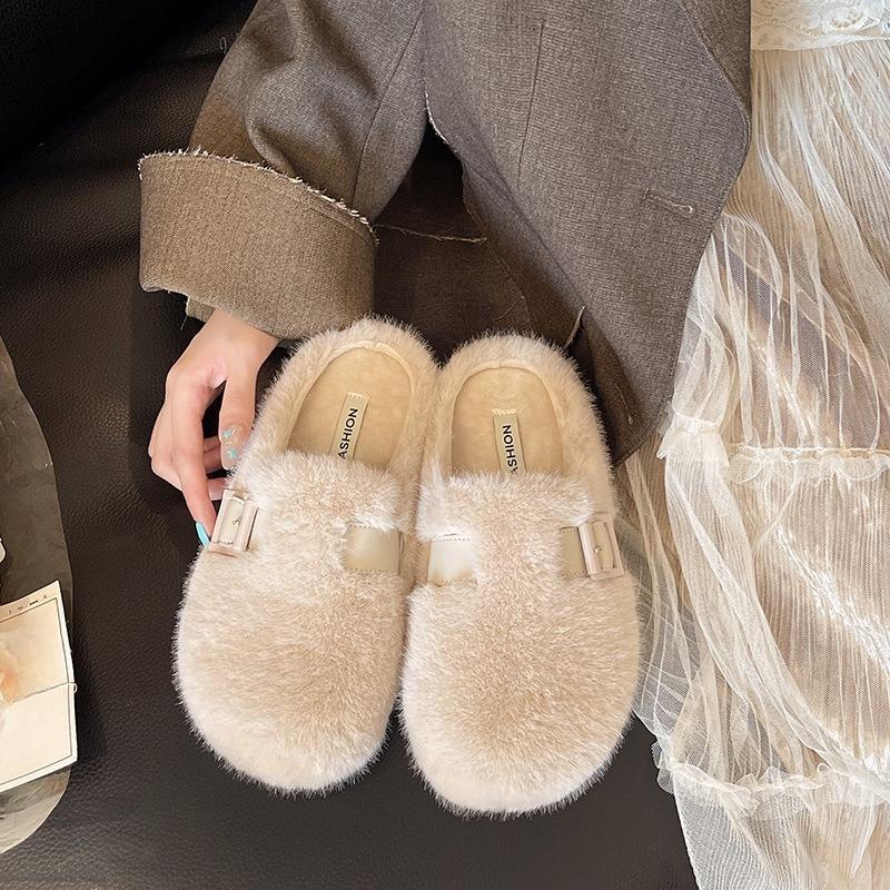 Flat Shoes for Women's Outerwear in Autumn and Winter, with One Foot and Cotton Wool Slippers