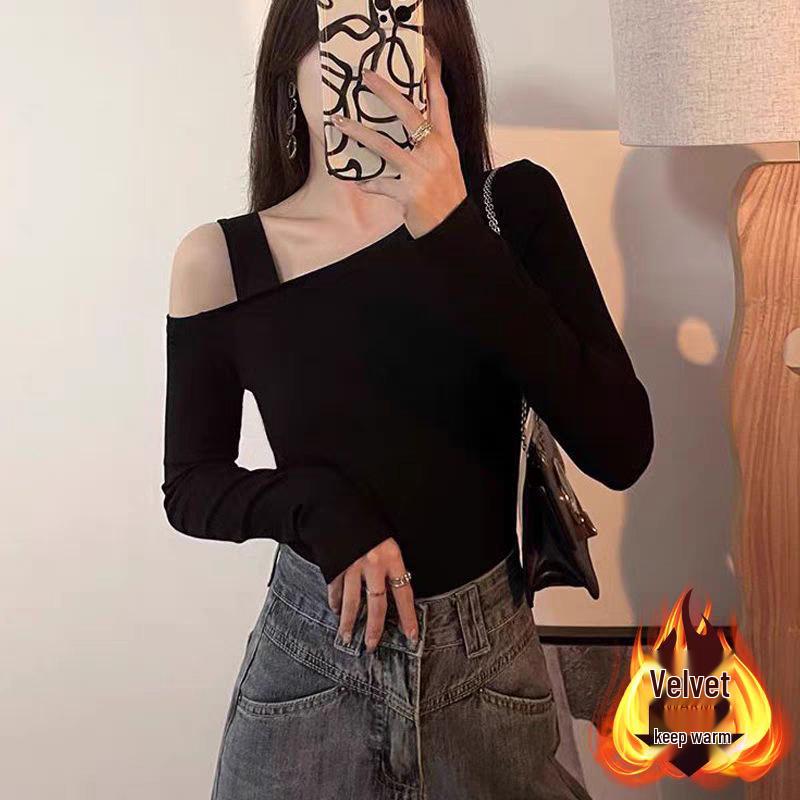 

Женский осенний облегающий топ-камезоль с открытыми плечами и длинными рукавами L