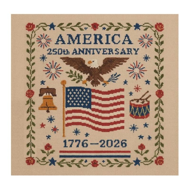 US 250th Anniversary Patriotic Memorial Embroidery Starter Set Count Format Gift
