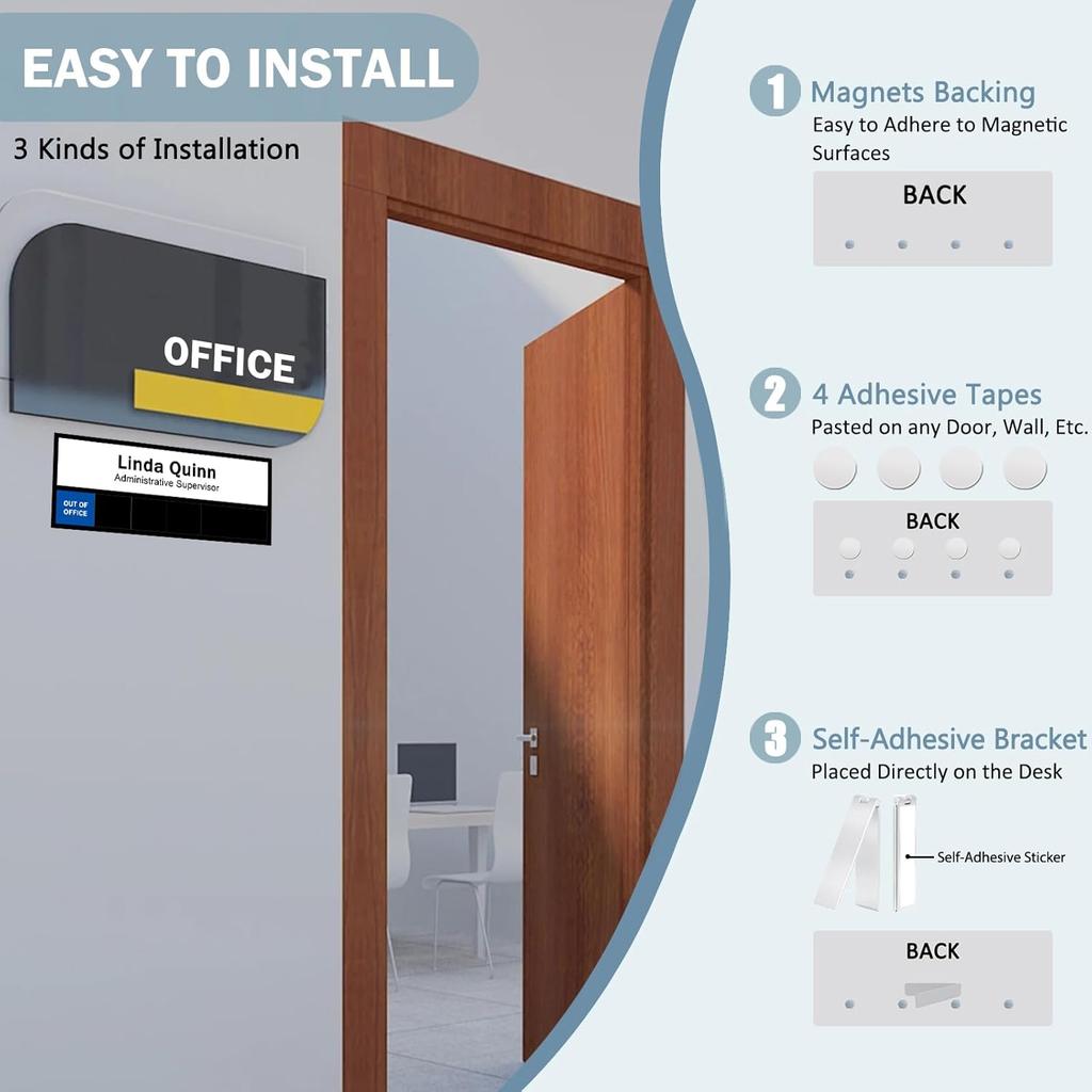 Office Door Sign,Magnetic Name Plate With 6 Working Status Options,Do Not Disturb, In A Meeting, Out of Office, Working Remotely, Please Knock