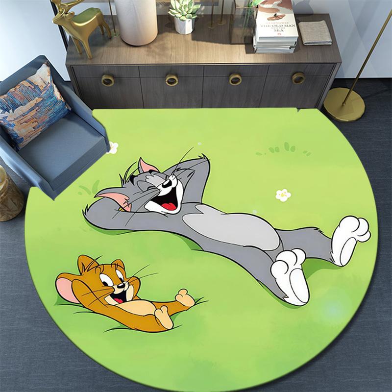 Tom and Jerry Round Area Rug,Carpet Rug for Living Room Bedroom Sofa Playroom Decor,Non-slip Floor Mat