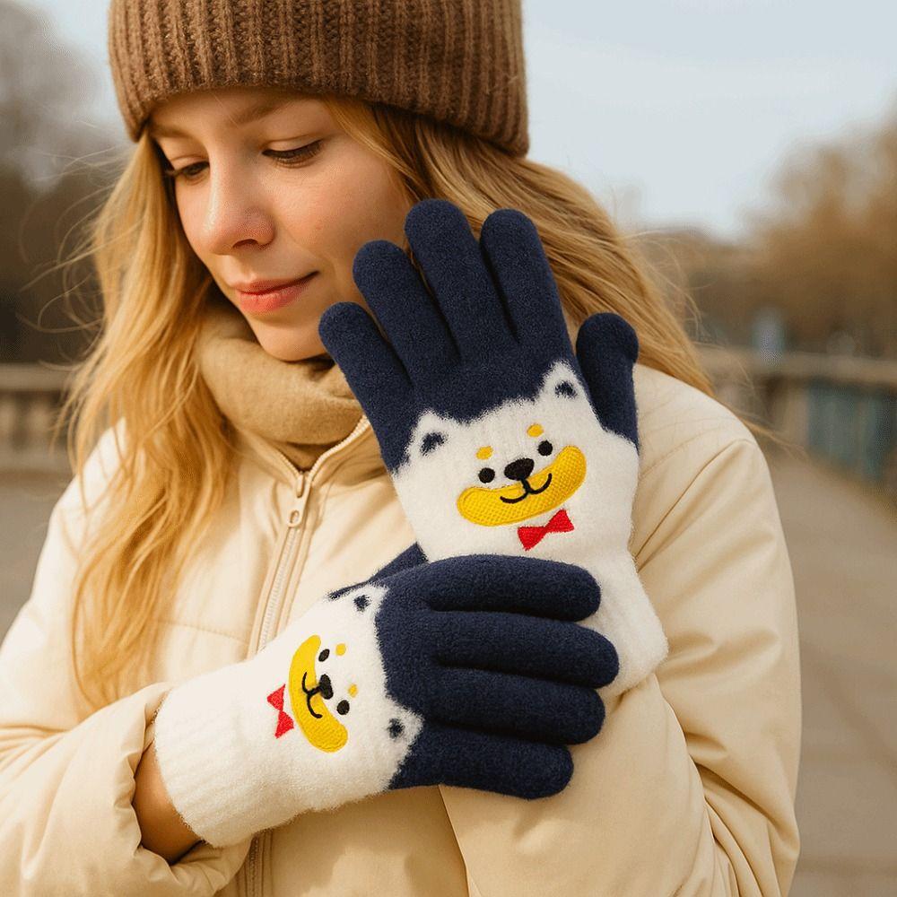 Finger-Separating Touch Screen Gloves Cartoon Dog Warm Gloves Sweety Winter Gloves Outdoor Wear