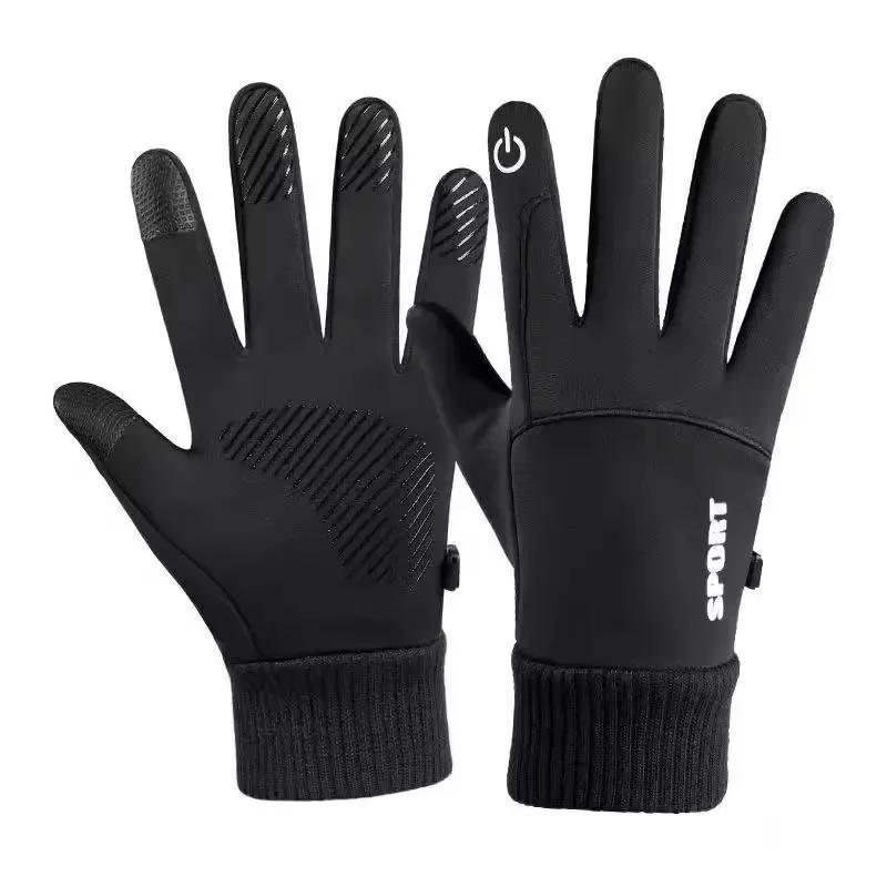 Zwart Winter Warm Volledige vingers Waterdicht Fietsen Buitensporten Hardlopen Motor Ski Touchscreen Fleece Handschoenen