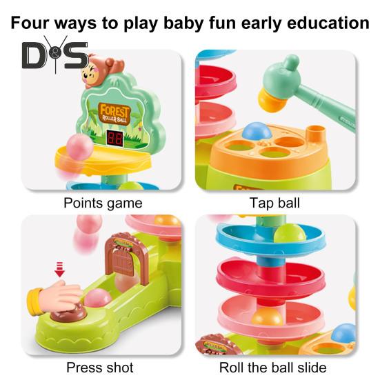 Kids Ball Shoot Track Toy with Scoreboard Balls Hammer Ball Electric Press Launcher with Rolling Ball Slide Educational Toddlers Boys Girls Ball