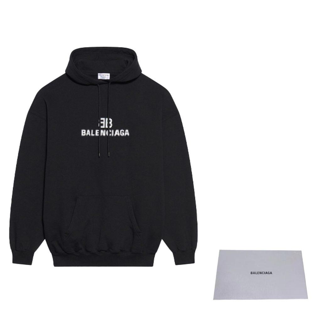 Balenciaga Sudadera con capucha Bb Pixel para mujer, corte medio, negra 578135TKVI81070