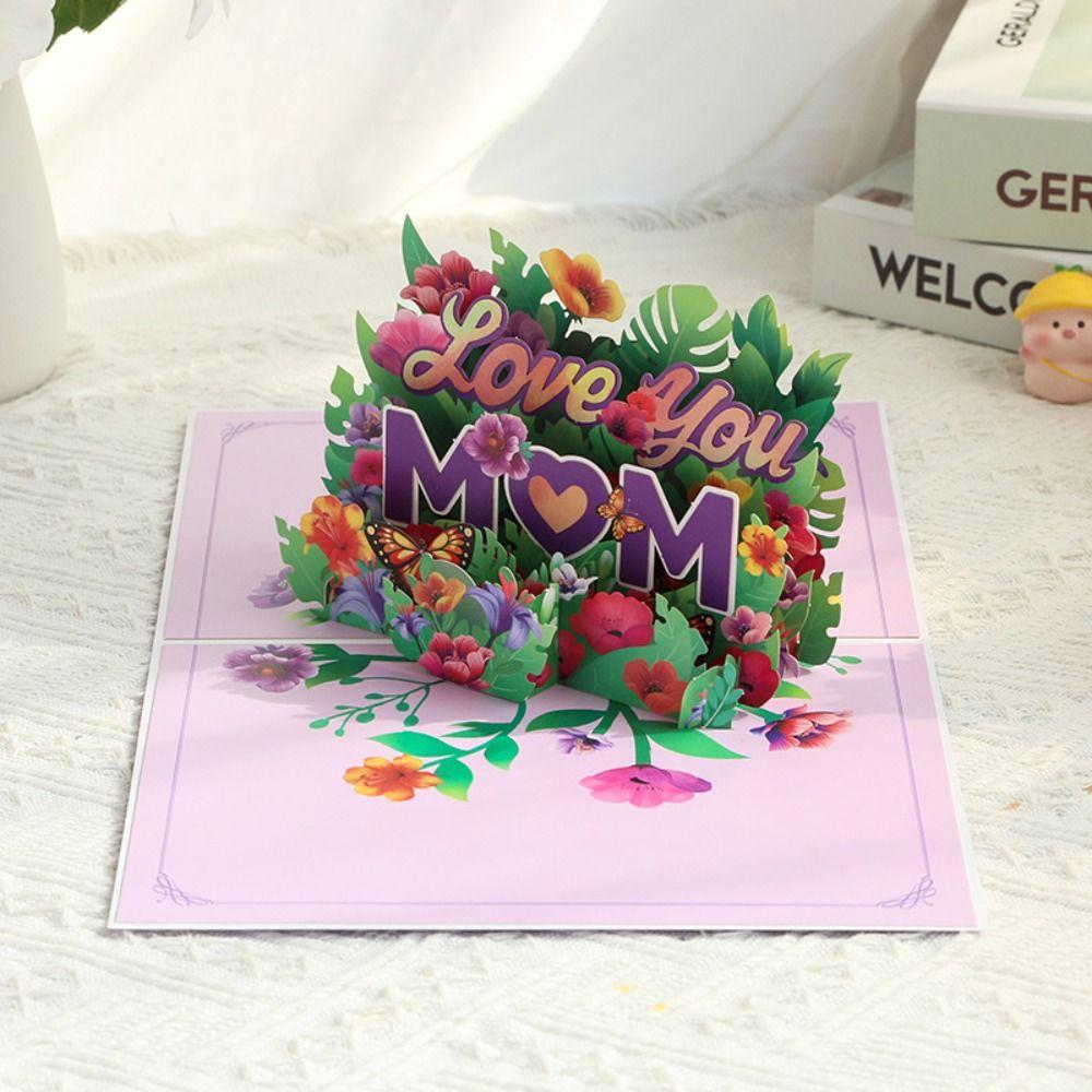 

3D Mother s Day Greeting Card Blessing Thank You Card Pop UP Flower Greeting Cards For Mom Gift фіолетовий
