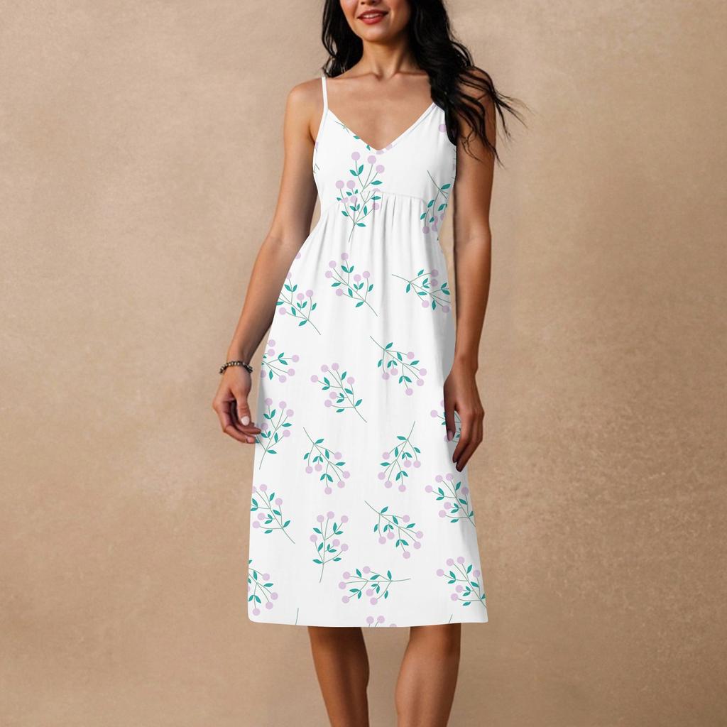 Women's Spaghetti Strap Backless Bow Loose Casual Beach Holiday Dress Sundress