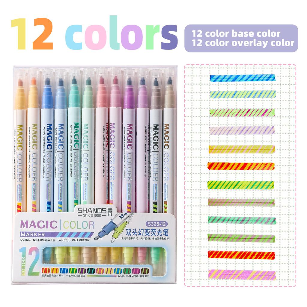 6/12pcs Set Magic Color Changing Dual Tip Markers, Kids Fluorescent Highlighters Scrapbook Journaling School Supplies DIY Gifts