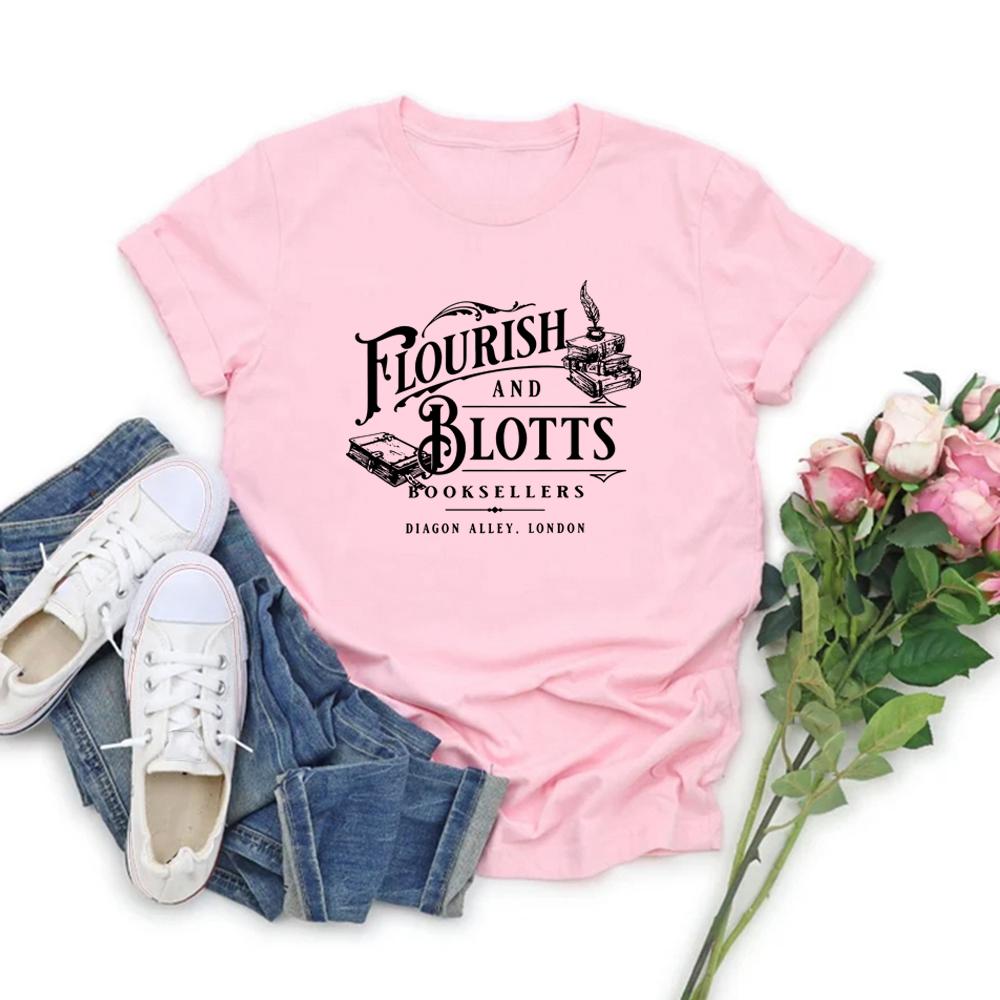 Flourish and Blotts Maglietta Negozio di Libri Magici Magia T-shirt Magiche Scuola di Magia T-shirt Mondo Magico T-shirt Grafiche