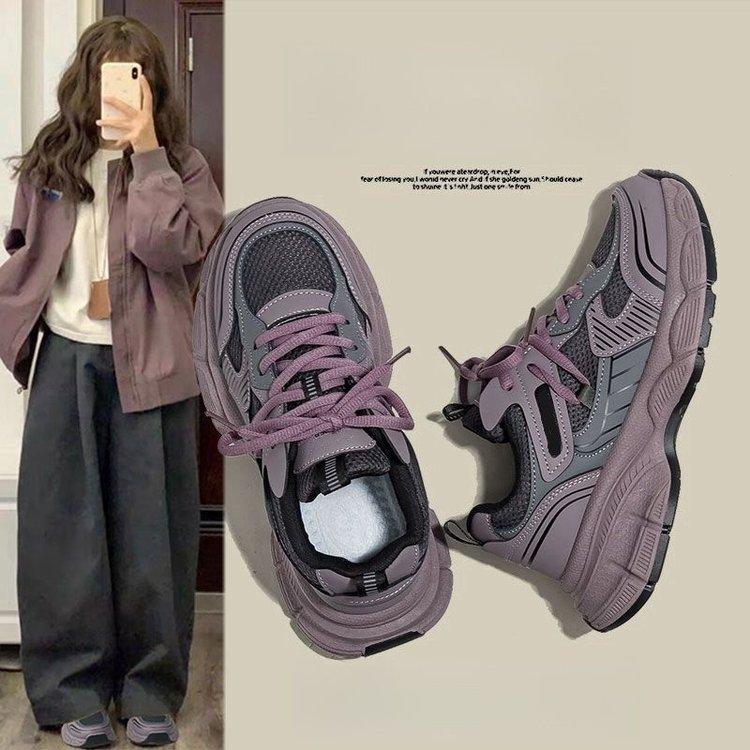 Amerykańskie retro fioletowe buty typu "dad shoes" wiosna i lato nowe małe podwyższenie obcasa codzienne sportowe buty typu "dad shoes"