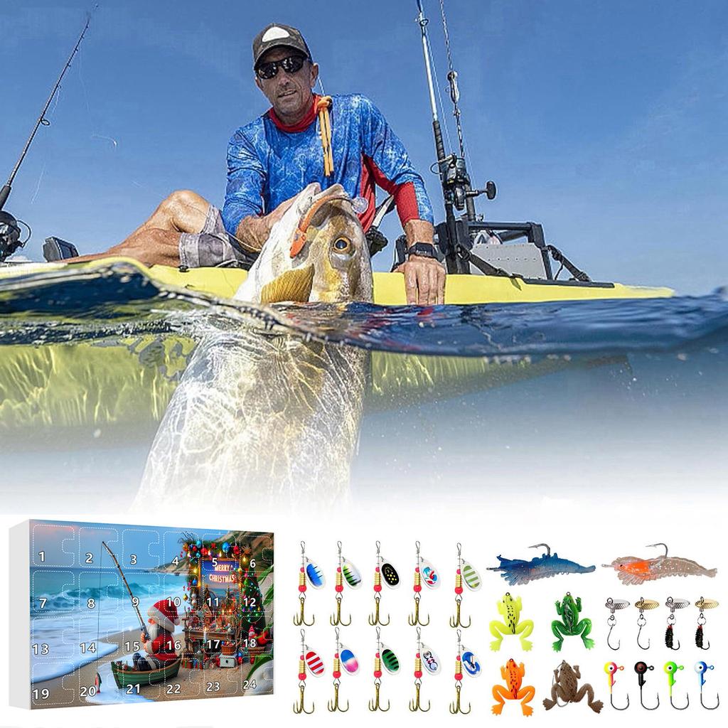 24pc Advent Calendar Fishing Christmas Countdown, Fishing Tackle Advent Calendar For FishAdult Men Teen Boys, Xmas Surprise Gift