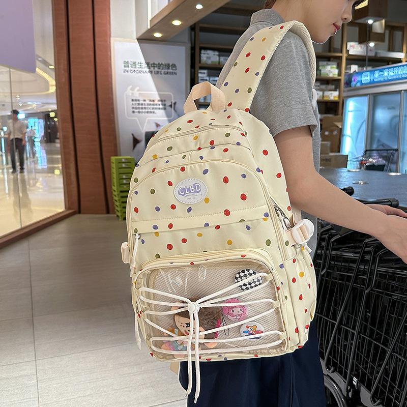 Fashion Polka Dot Cute Backpack Two-dimensional Japanese Student Schoolbag Large Capacity Junior High School Youth Campus Backpack