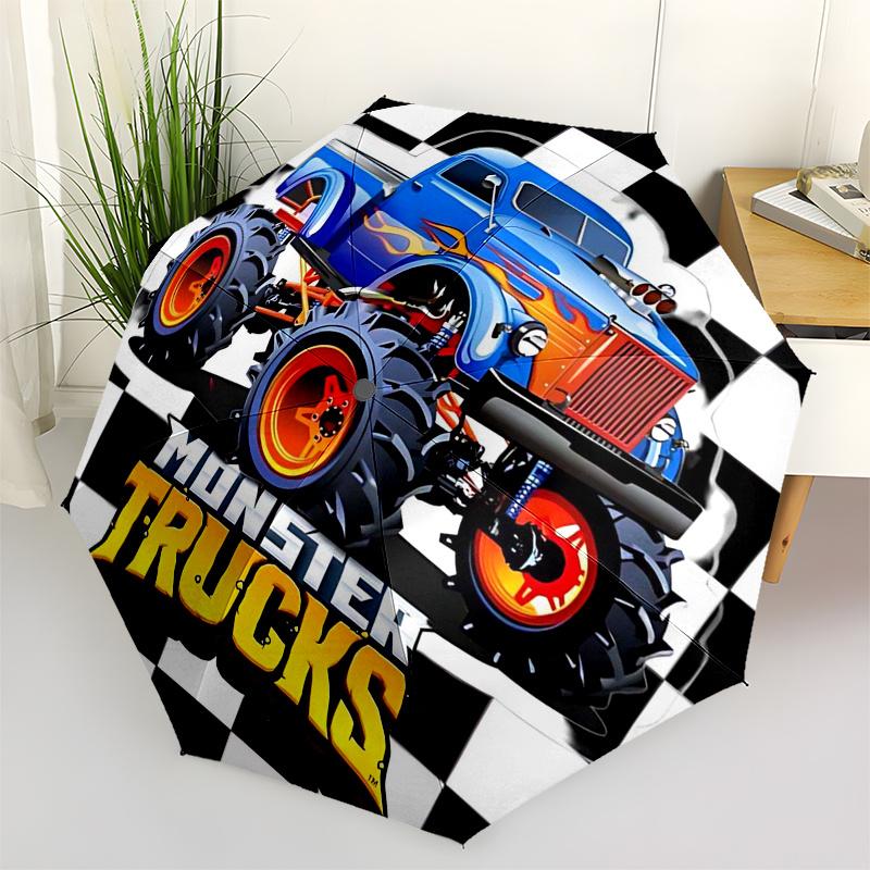 

Monster Truck Themed Travel Umbrella 8 Ribs Automatic Opening and Closing, Portable Folding Design, Compact and Stylish Umbrella Suitable fo