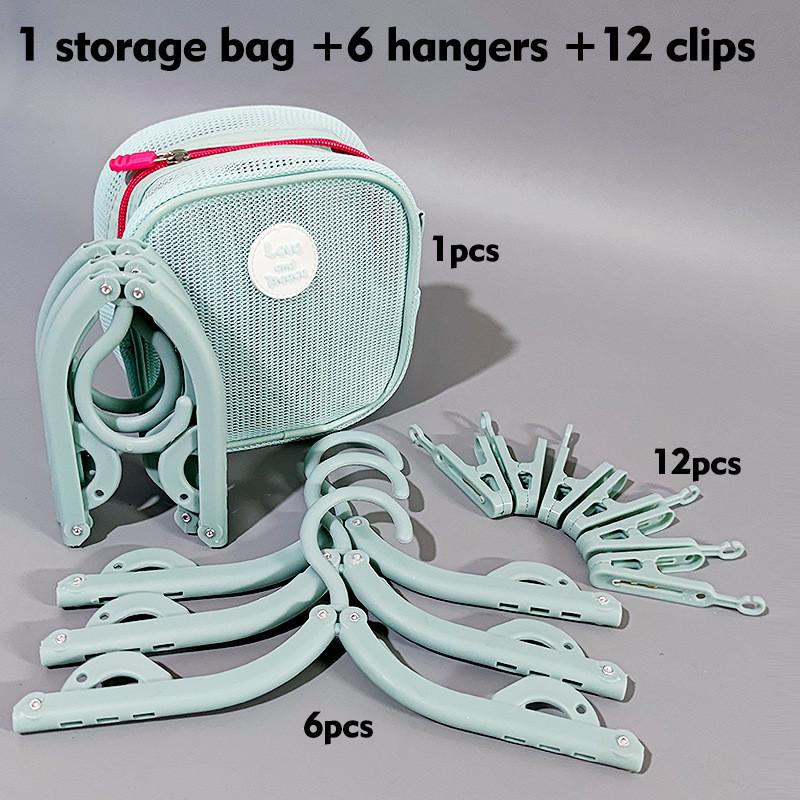 

Portable Travel Collapsible Plastic Clothes Hanger With Storage Bag For Suitcase And Dorm Use Blue Clips