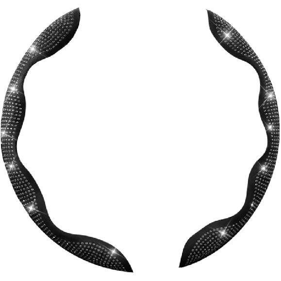 2PCS Bling Car Steering Wheel Cover, Crystal Rhinestones Segmented Vehicle Steering Wheel Wrap Cover, Sparkly Automotive Interior Protective