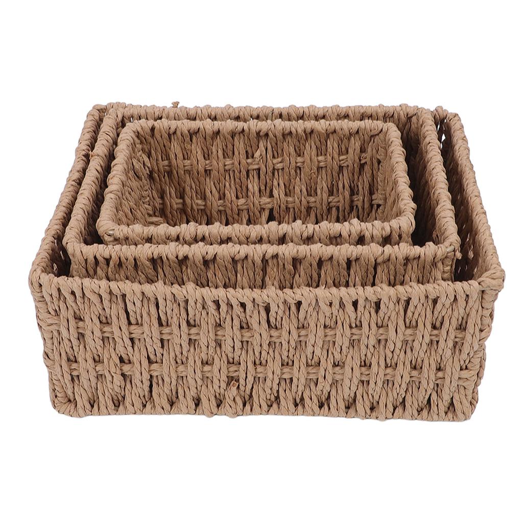 3PCS Wicker Storage Baskets for Shelves Organizing Decorative Woven Storage Baskets Set Desk Organizers