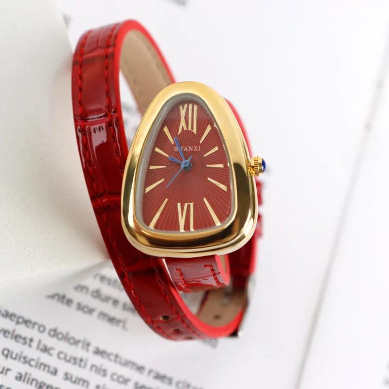 Snake Diamond Shape Quartz Women's Watches White AAA Top Leather Strap Watch Women Luxury Gold Head Design Red Fashion Watches
